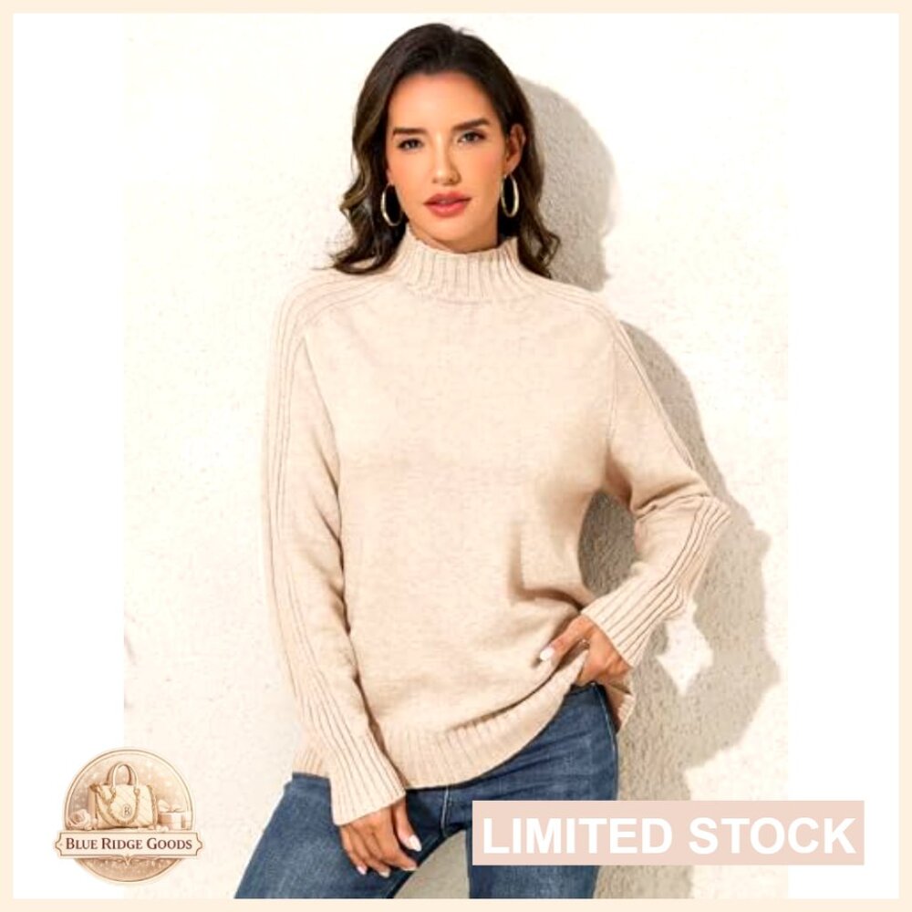 Turtleneck Pullover Sweater Loose Fit Casual Knit Top Long Sleeve Minimal Chic - Picture 2 of 7